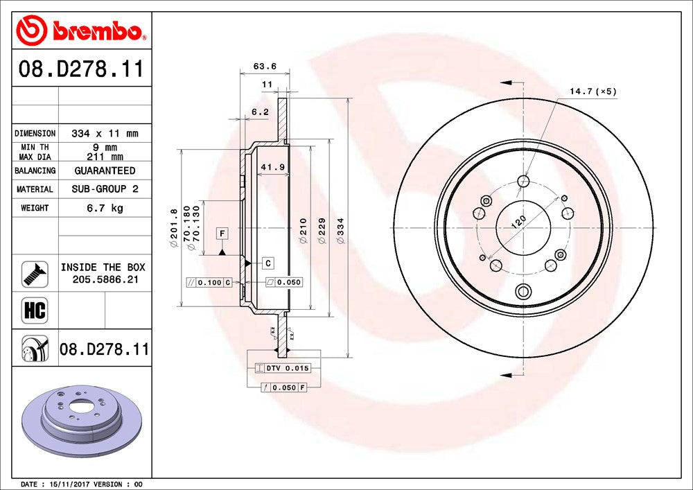 Disco de Freno Trasero BREMBO D675 Honda Pilot 3.5l V6 09- /Acura Mdx 07- . - imagen 3