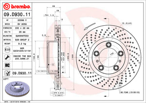 Disco de Freno Delantero BREMBO D1385 Porsche Boxter/Cayman 16-/ 911 (991/997) 04-20/Cayman(981)13- . Izq. - imagen 2