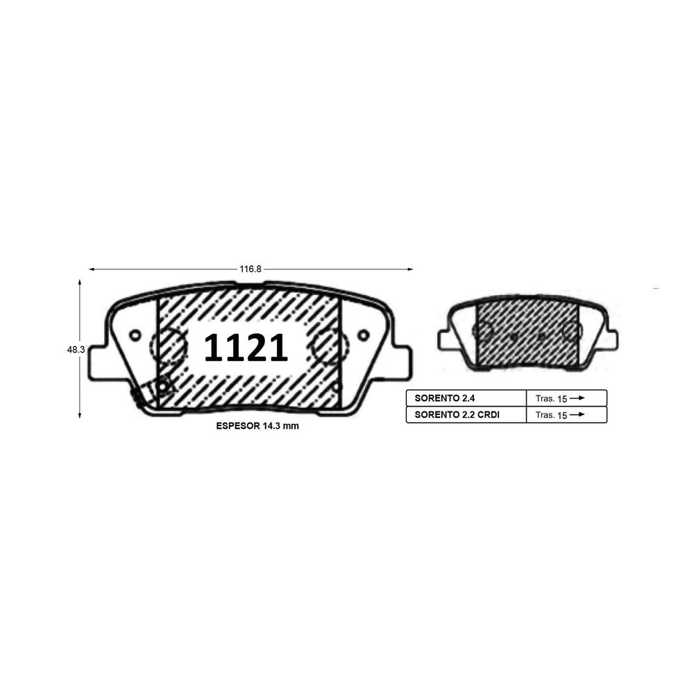 Pastillas de Freno GTX CLASSIC P1121 Kia Sorento Ex (2015–2019) - imagen 3