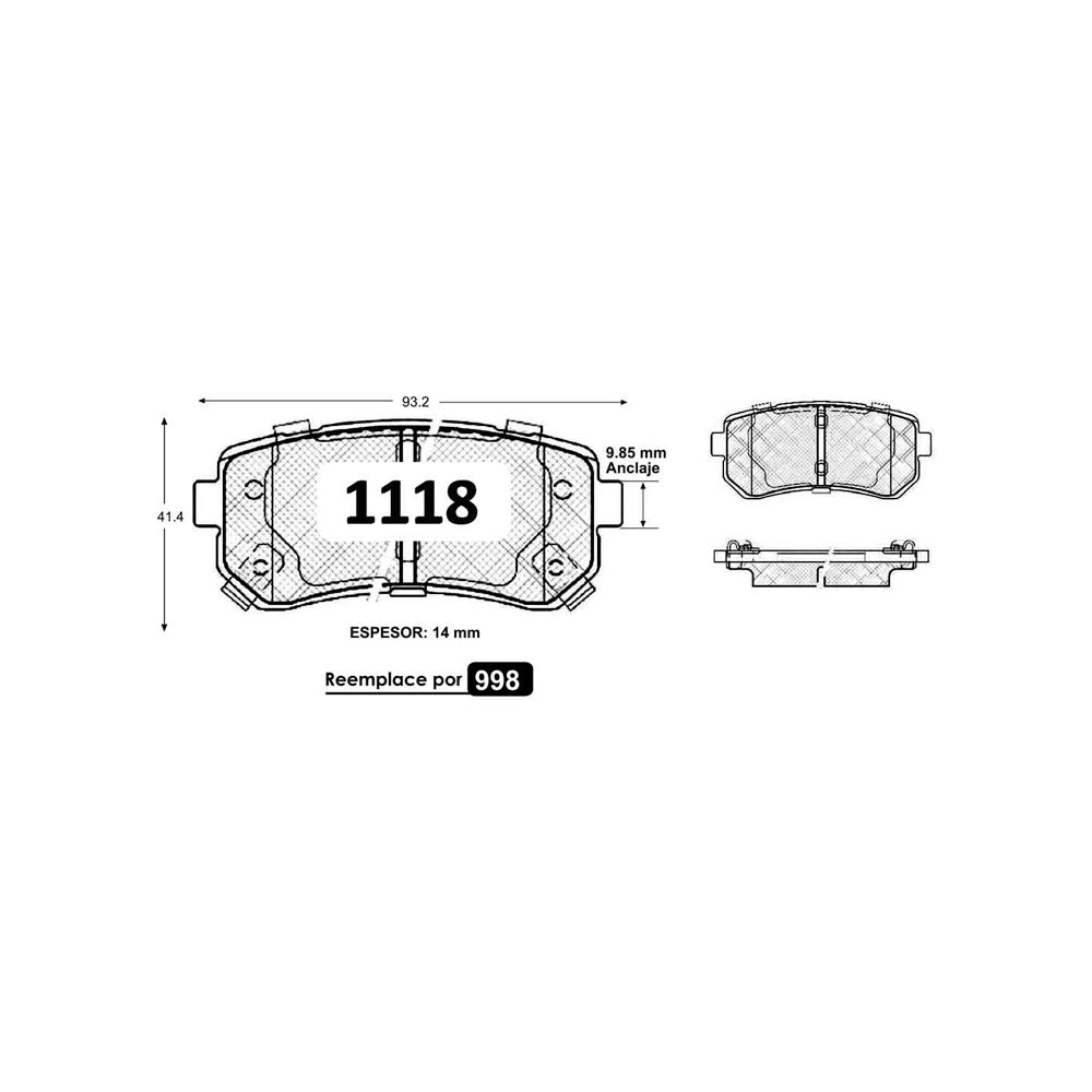 Pastillas de Freno Traseras GTX CLASSIC P1118 Hyundai New Tucson (2011–2015) - imagen 3