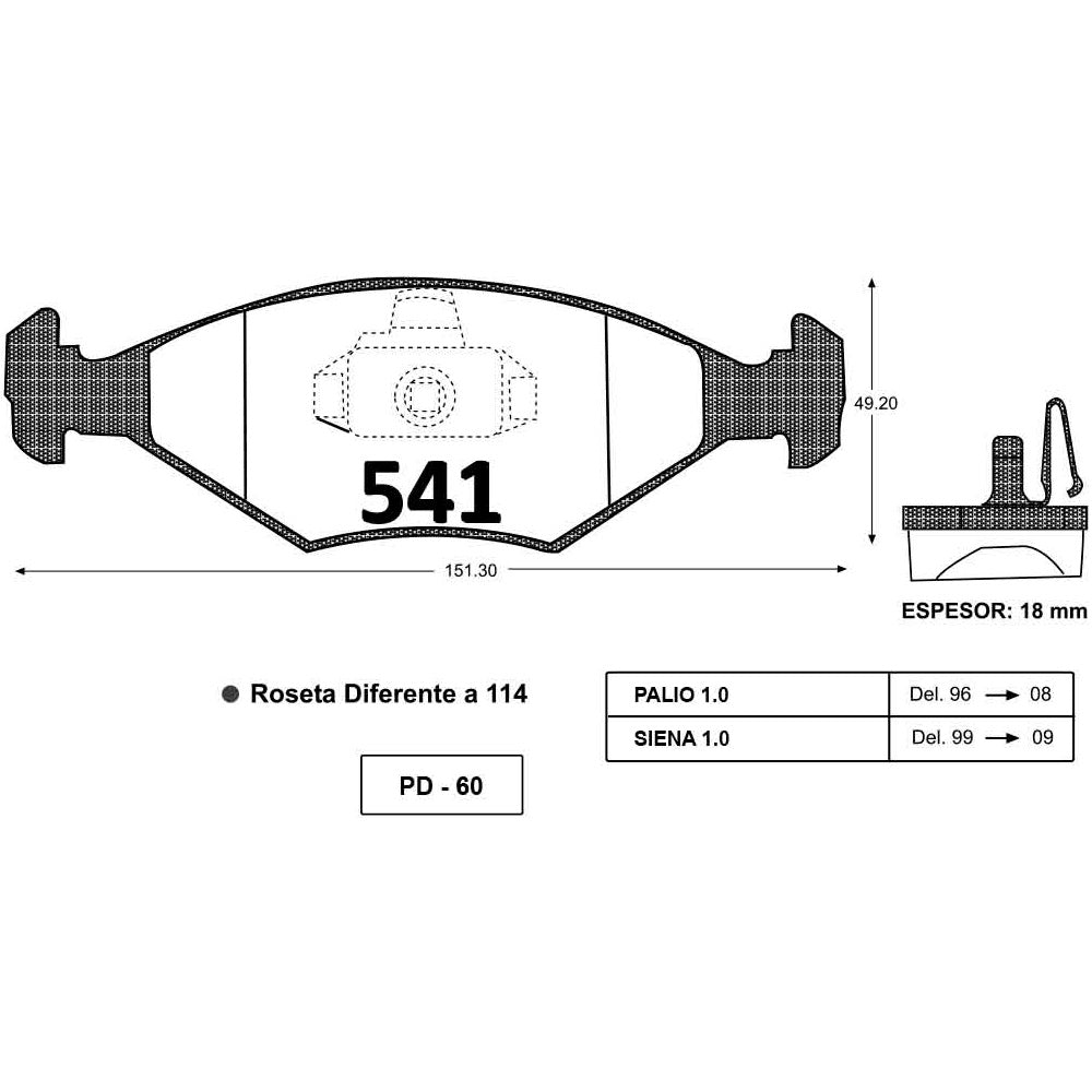 Pastillas de Freno ITAL BRAKES PM P0541 Palio-Fiorino Siena 98- - imagen 3